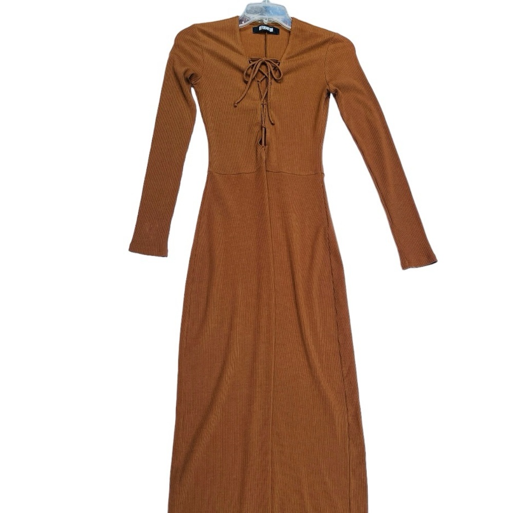 Reformation brown midi fitted dress Size small